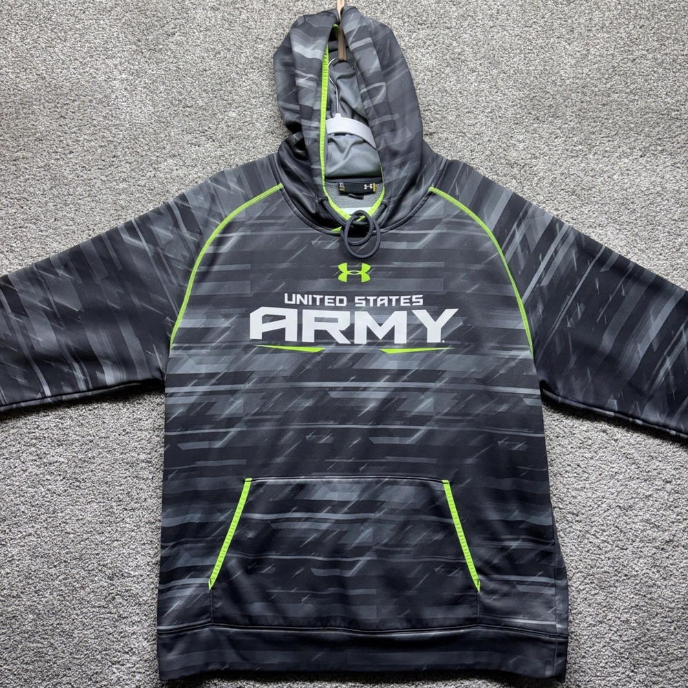 Under Armour US Army Hoodie Mens XL Gray Camo Striped Loose Fit Pocket *RARE*